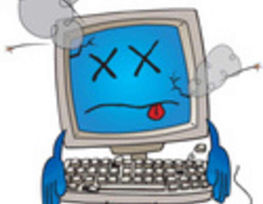 Royalty-free cartoon styled clip art graphic of a desktop computer cartoon...